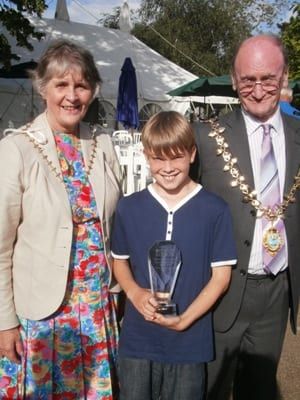 Mrs Ann Hall, Mayoress, first prize winner Harry Bond and Cllr Terry Hall Taunton's Mayor